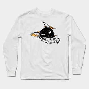 Cute Black Cat Head And Witch Hand Long Sleeve T-Shirt